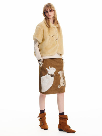 OuttheBlue Suede Patch Embroidered Cat Straight Women&