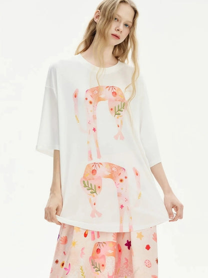 OuttheBlue Summer Blooms Lyocell Relaxed Tee Skirt Set