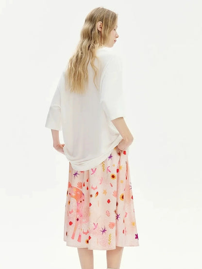 OuttheBlue Summer Blooms Lyocell Relaxed Tee Skirt Set