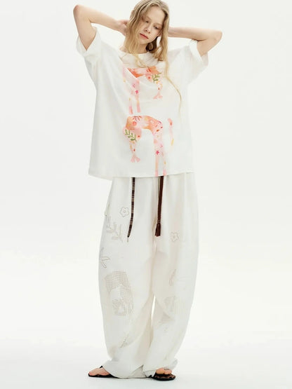 OuttheBlue Summer Blooms Lyocell Relaxed Tee Skirt Set