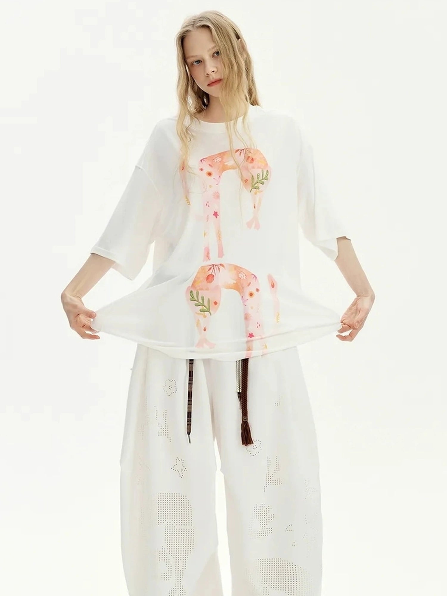 OuttheBlue Summer Blooms Lyocell Relaxed Tee Skirt Set