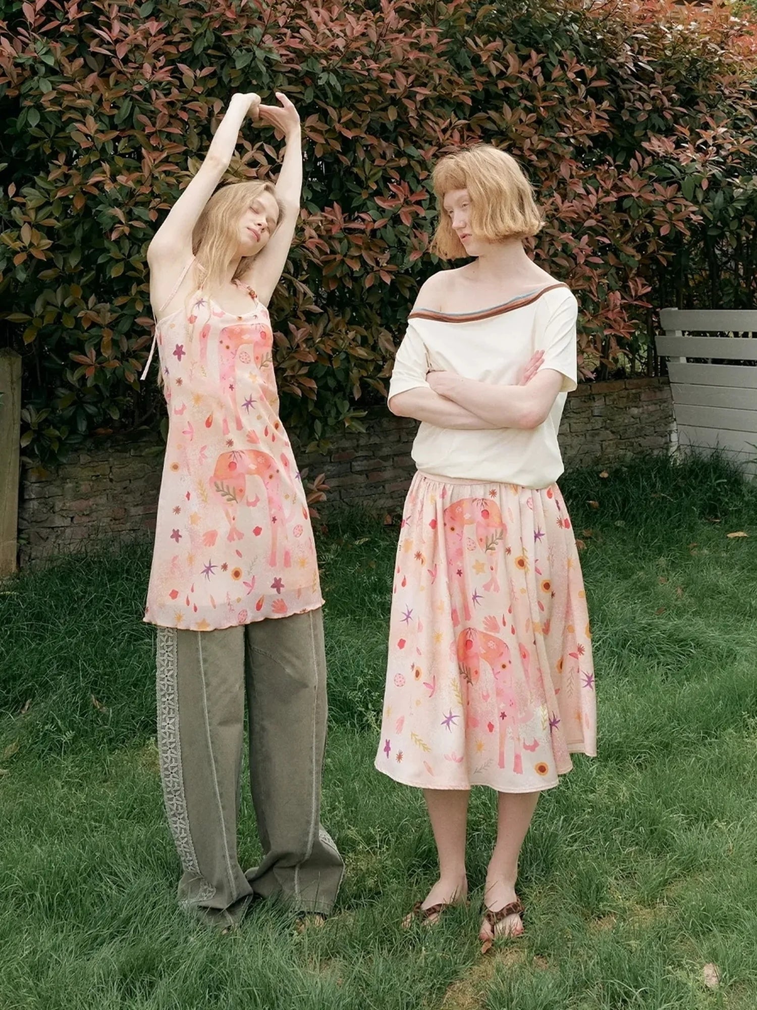 OuttheBlue Summer Blooms Lyocell Relaxed Tee Skirt Set