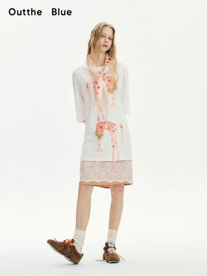 OuttheBlue Summer Blooms Lyocell Relaxed Tee Skirt Set