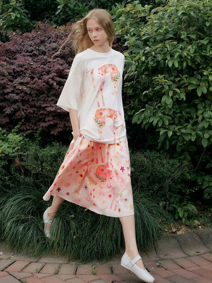OuttheBlue Summer Blooms Lyocell Relaxed Tee Skirt Set