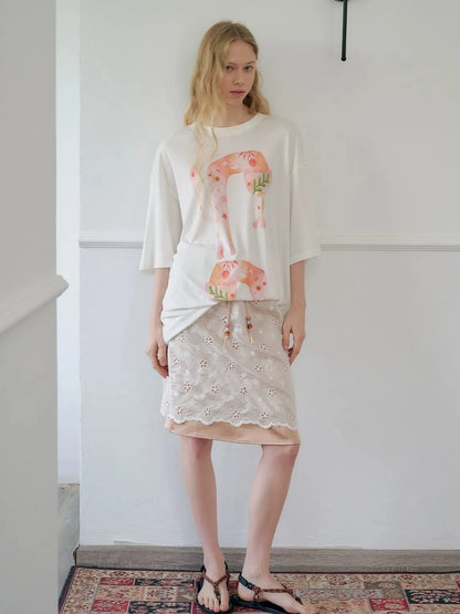 OuttheBlue Summer Blooms Lyocell Relaxed Tee Skirt Set