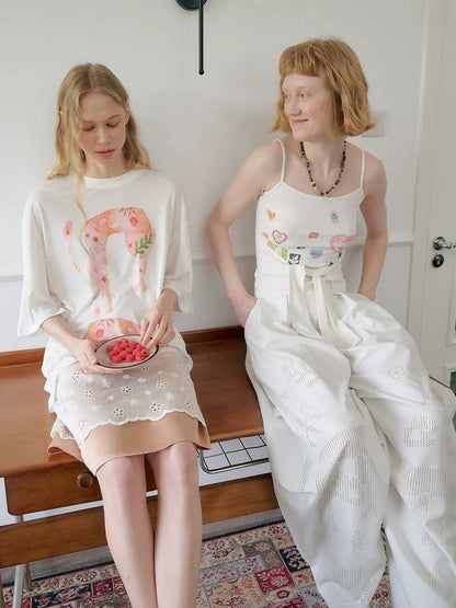 OuttheBlue Summer Blooms Lyocell Relaxed Tee Skirt Set