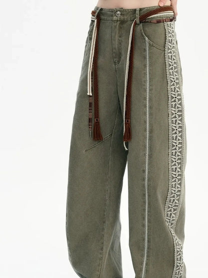 OuttheBlue Summer Cotton Lace Wide Leg Cropped Pants