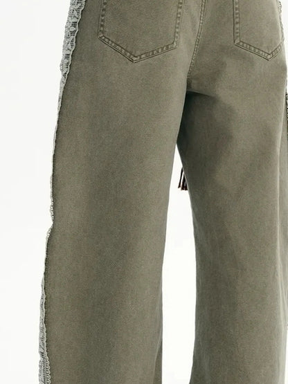 OuttheBlue Summer Cotton Lace Wide Leg Cropped Pants