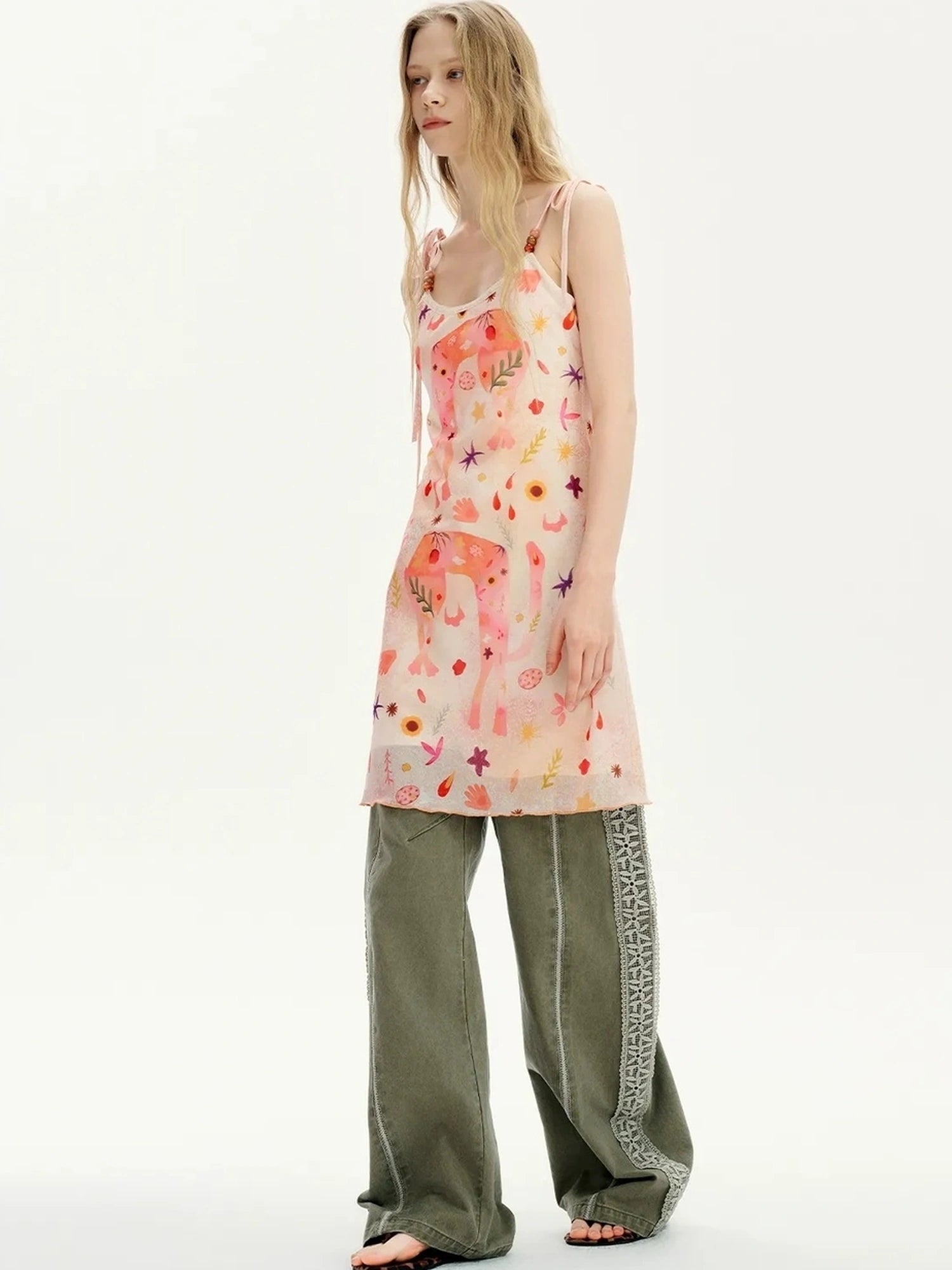 OuttheBlue Summer Cotton Lace Wide Leg Cropped Pants