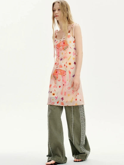 OuttheBlue Summer Cotton Lace Wide Leg Cropped Pants