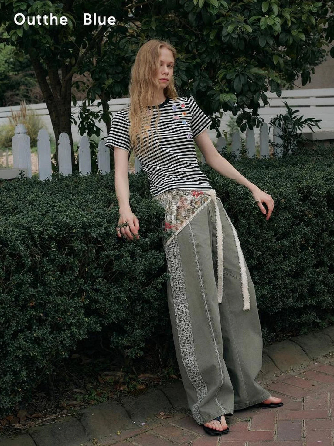 OuttheBlue Summer Cotton Lace Wide Leg Cropped Pants