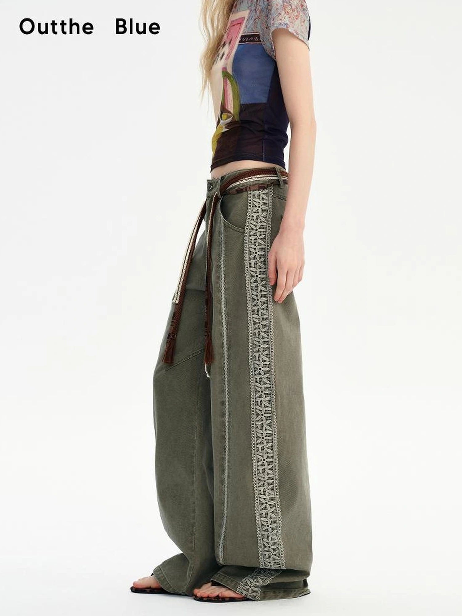 OuttheBlue Summer Cotton Lace Wide Leg Cropped Pants