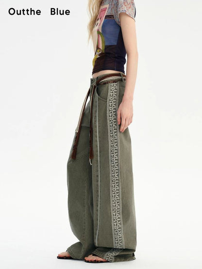 OuttheBlue Summer Cotton Lace Wide Leg Cropped Pants