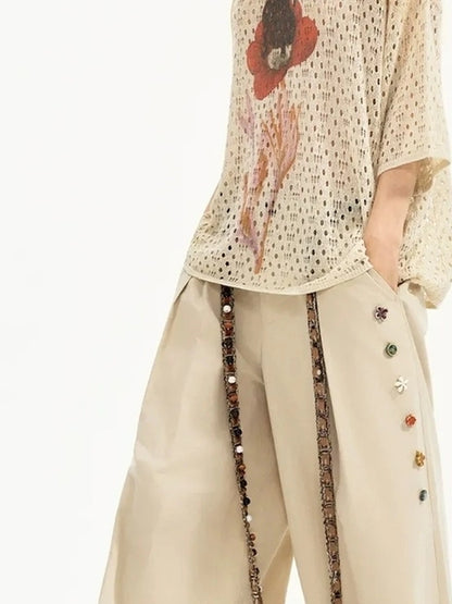 Summer Floral Lace Knit Tee V-neck T-shirt Long Sleeve