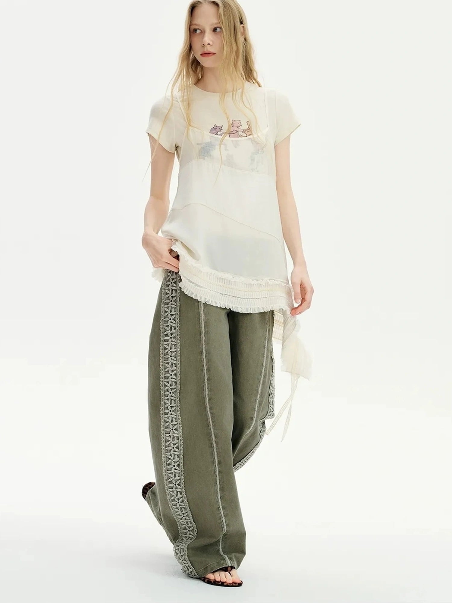 OuttheBlue Summer Leopard Print Round Neck Short Sleeve Tee