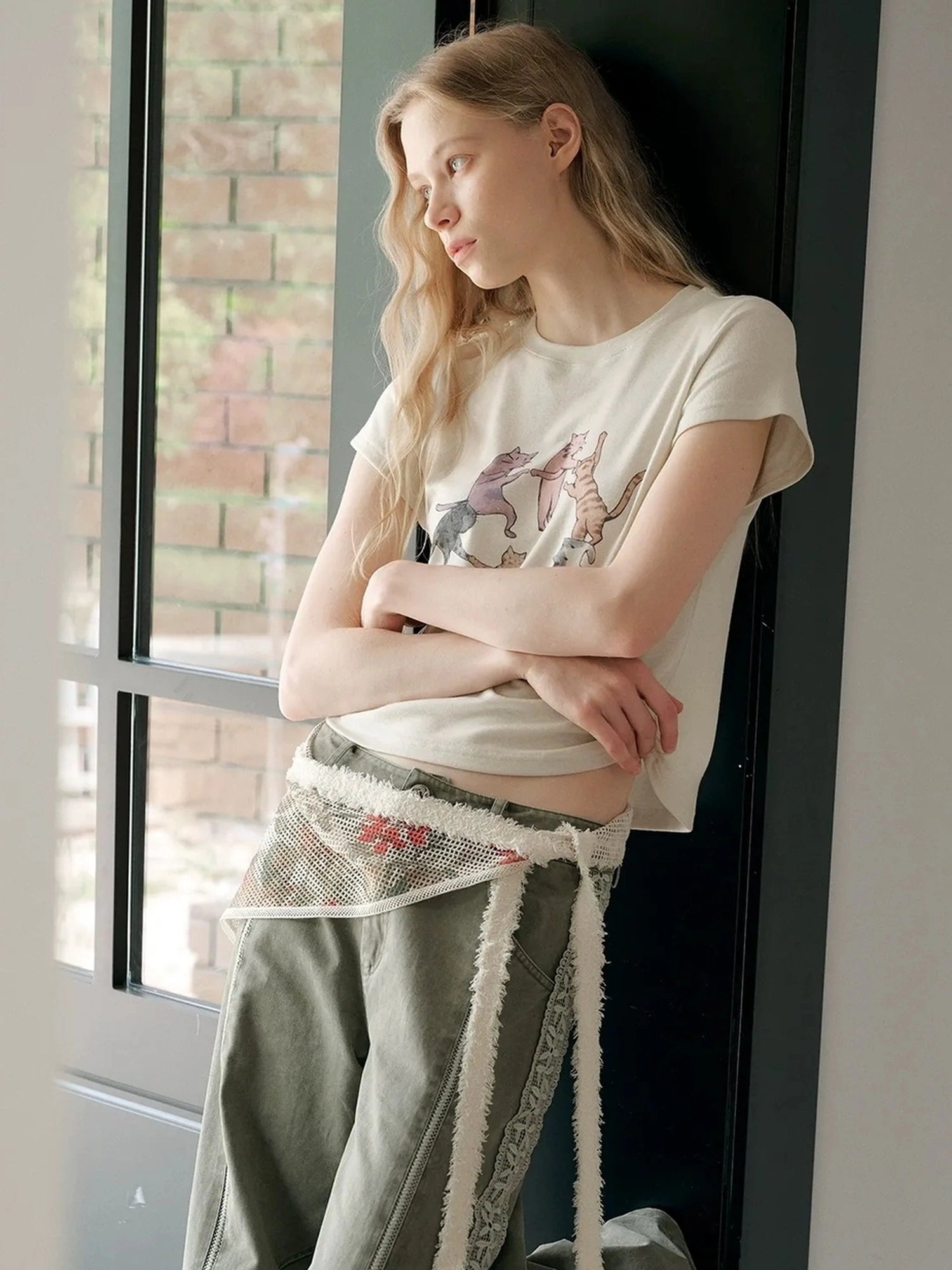 OuttheBlue Summer Leopard Print Round Neck Short Sleeve Tee