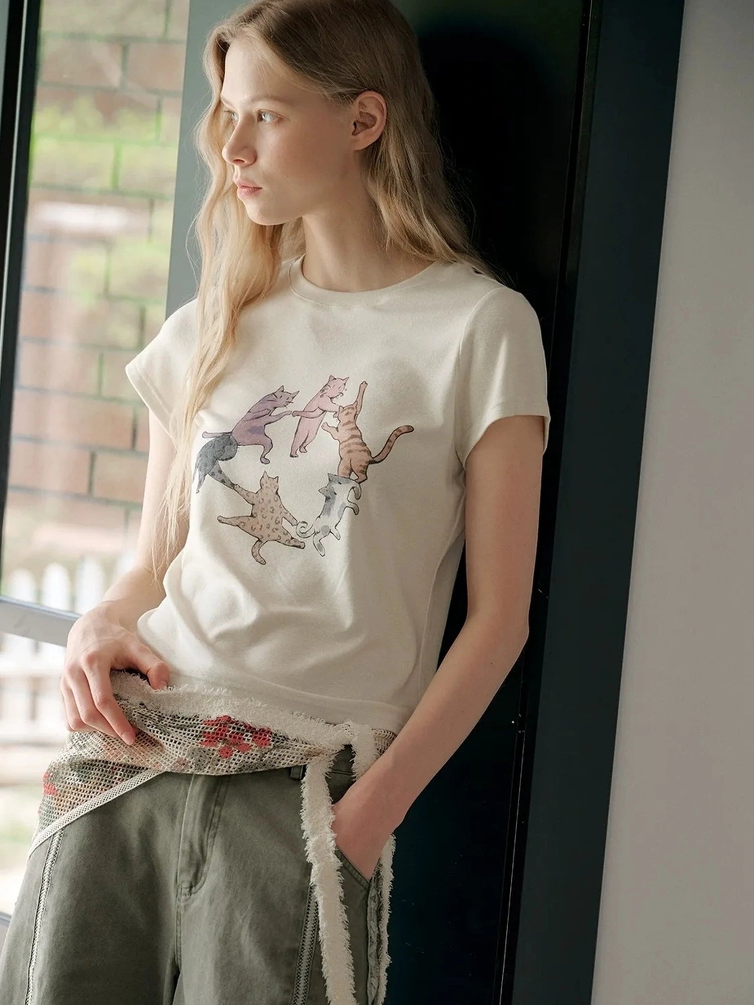 OuttheBlue Summer Leopard Print Round Neck Short Sleeve Tee