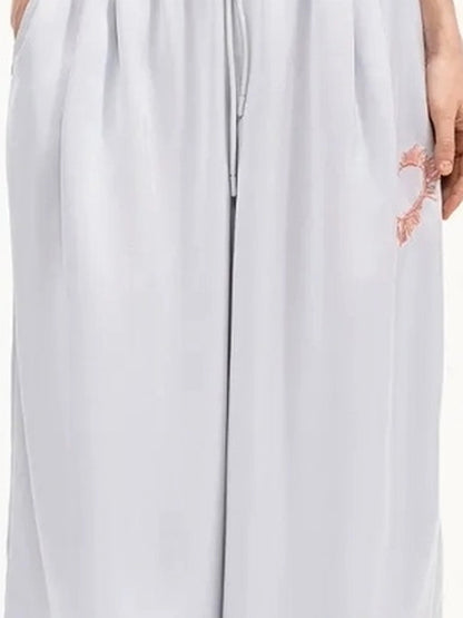 OuttheBlue Summer Patchwork Embroidered Satin Trousers