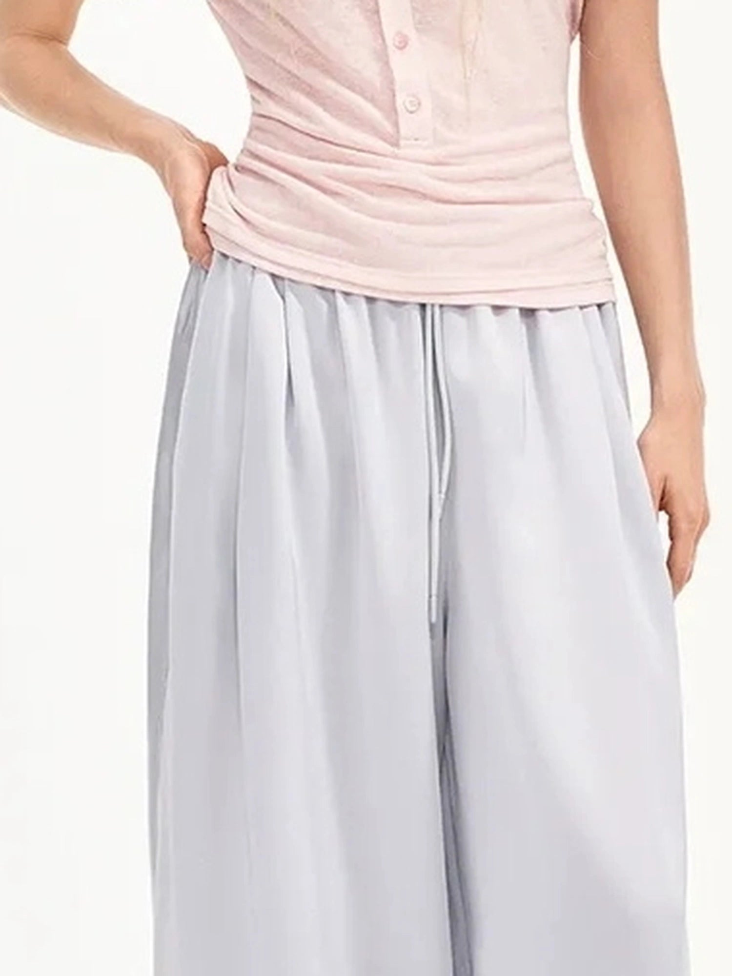 OuttheBlue Summer Patchwork Embroidered Satin Trousers