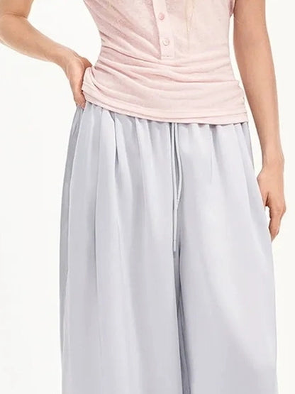 OuttheBlue Summer Patchwork Embroidered Satin Trousers