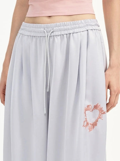 OuttheBlue Summer Patchwork Embroidered Satin Trousers