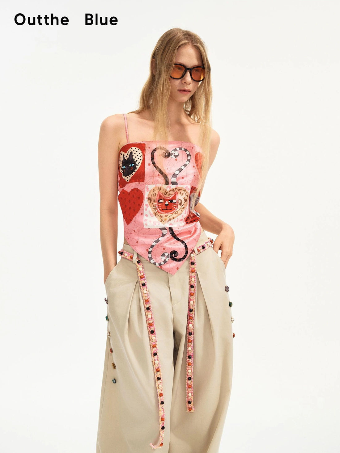 OuttheBlue Summer Print Satin Camisole With Tie