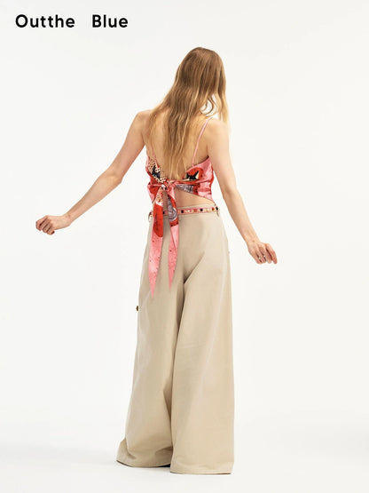 OuttheBlue Summer Print Satin Camisole With Tie