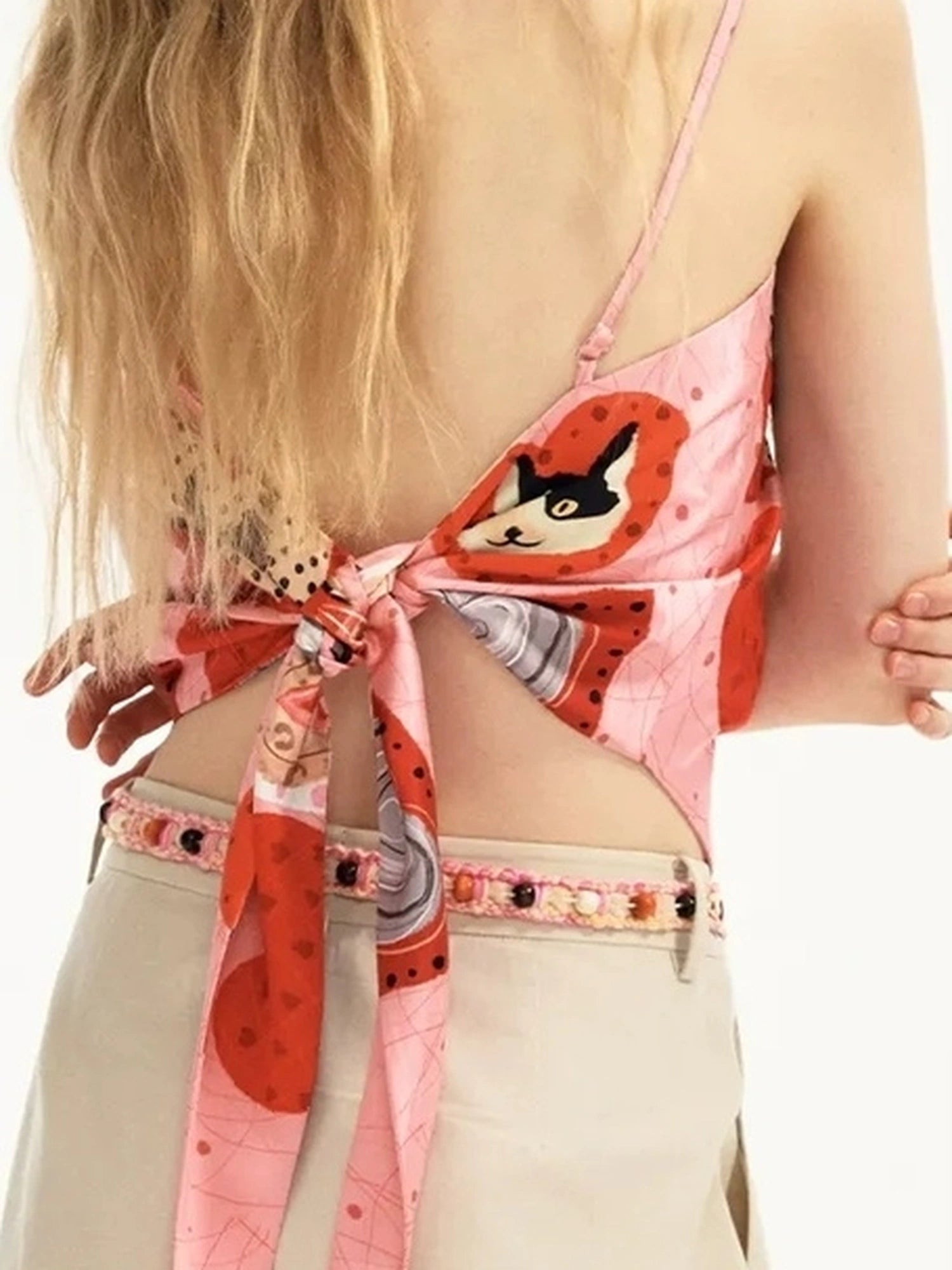 OuttheBlue Summer Print Satin Camisole With Tie