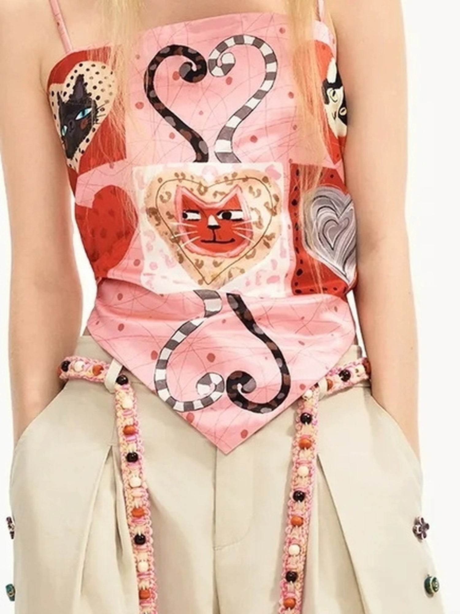 OuttheBlue Summer Print Satin Camisole With Tie