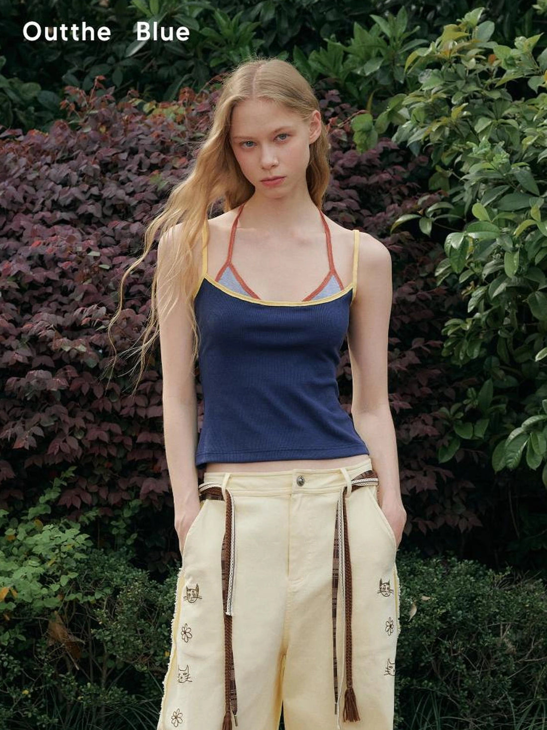 OuttheBlue Summer Two Tone Layered Halter Neck Tank