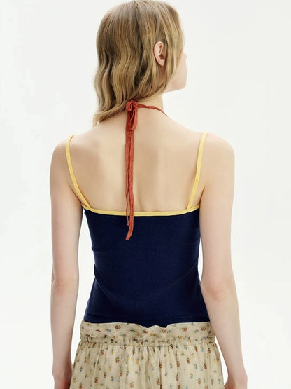 OuttheBlue Summer Two Tone Layered Halter Neck Tank