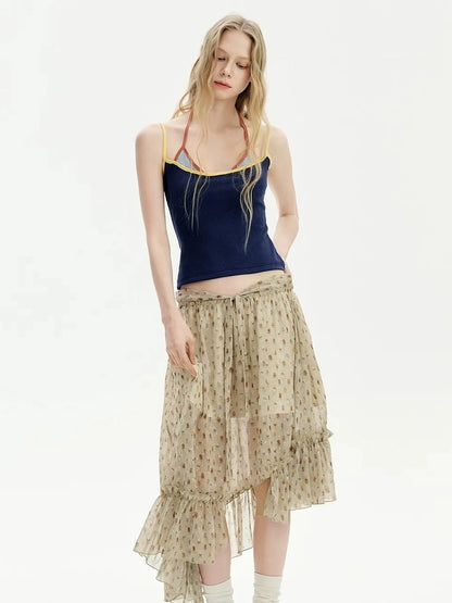 OuttheBlue Summer Two Tone Layered Halter Neck Tank