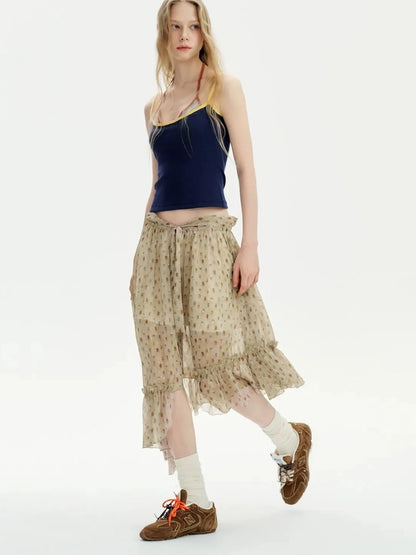 OuttheBlue Summer Two Tone Layered Halter Neck Tank