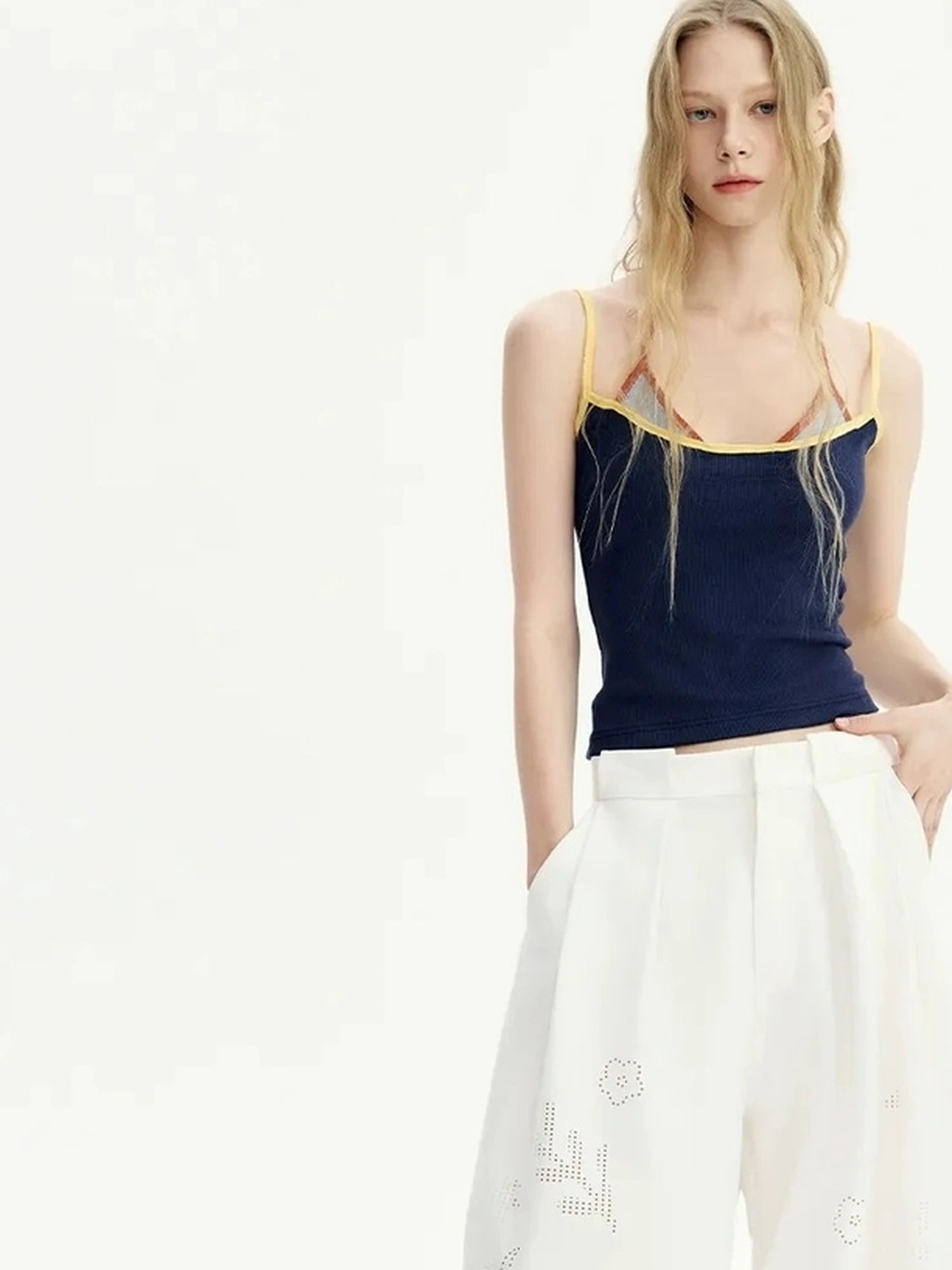 OuttheBlue Summer Two Tone Layered Halter Neck Tank