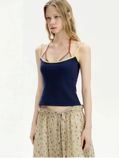 OuttheBlue Summer Two Tone Layered Halter Neck Tank