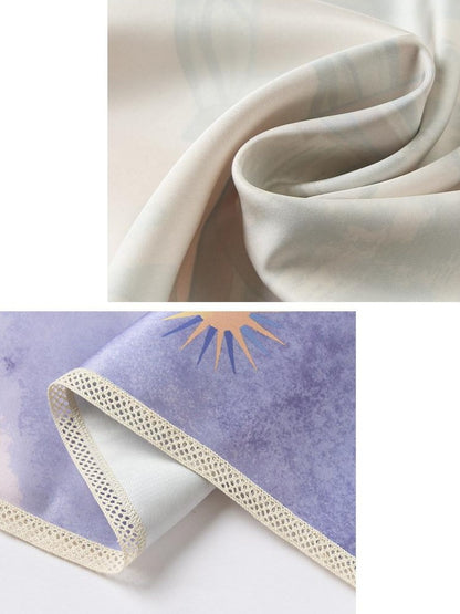 OuttheBlue Sunshield Satin Large Square Korean Style Young Women Botanical Floral Scarves