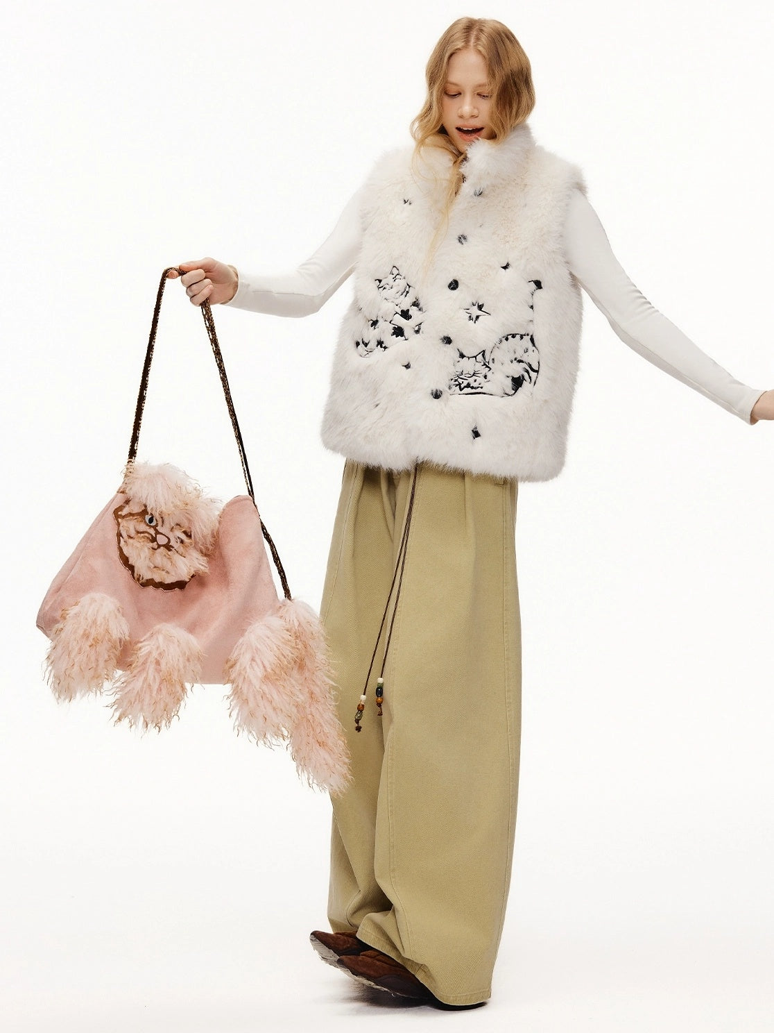 OuttheBlue Sweet Cool Cat Accent Square Single Shoulder Women Fashion Bag