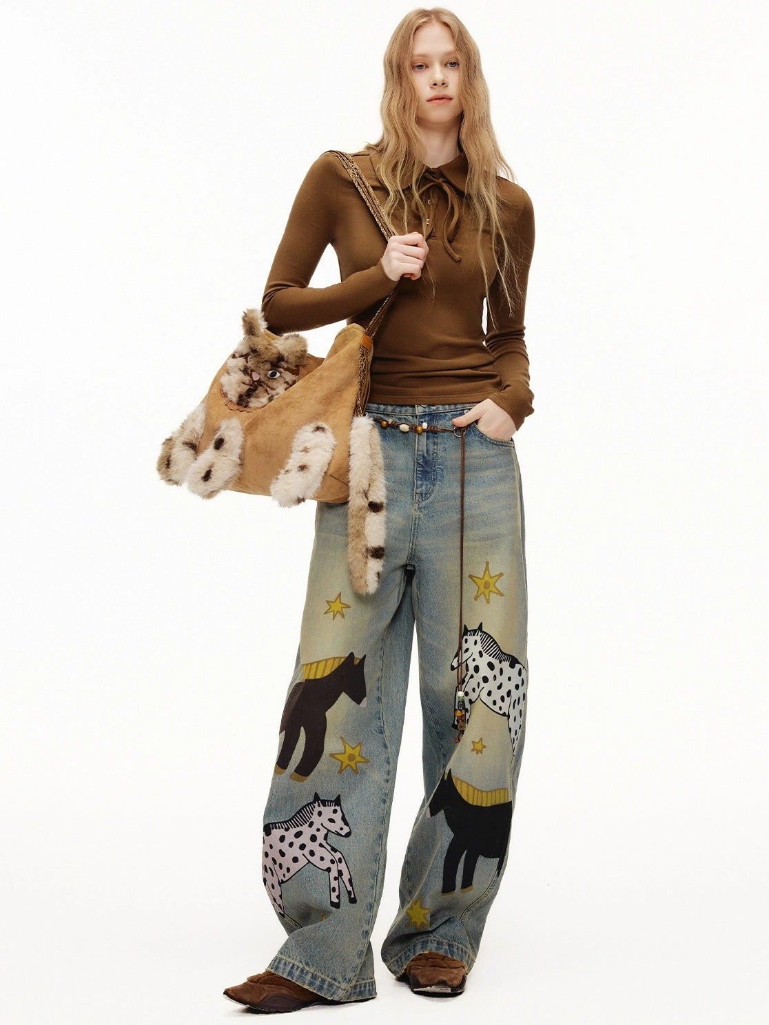 OuttheBlue Sweet Cool Cat Accent Square Single Shoulder Women Fashion Bag