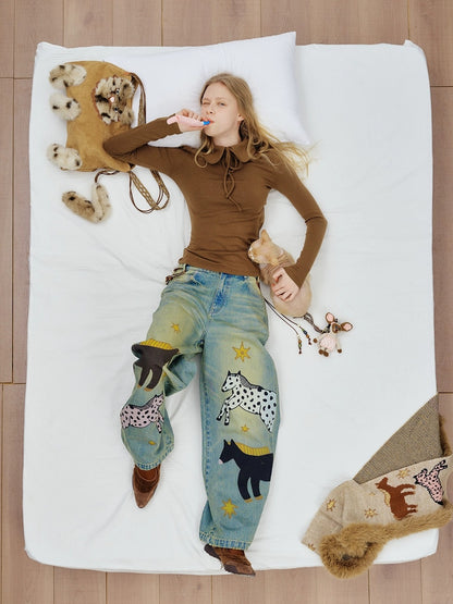 OuttheBlue Sweet Cool Cat Accent Square Single Shoulder Women Fashion Bag