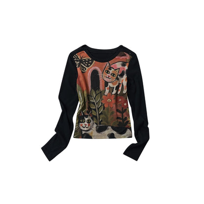 OuttheBlue Sweet Slim Fit Long Sleeve Women Floral Animal Print Stretch Knitted Knitwear