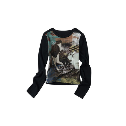 OuttheBlue Sweet Slim Fit Long Sleeve Women Floral Animal Print Stretch Knitted Knitwear