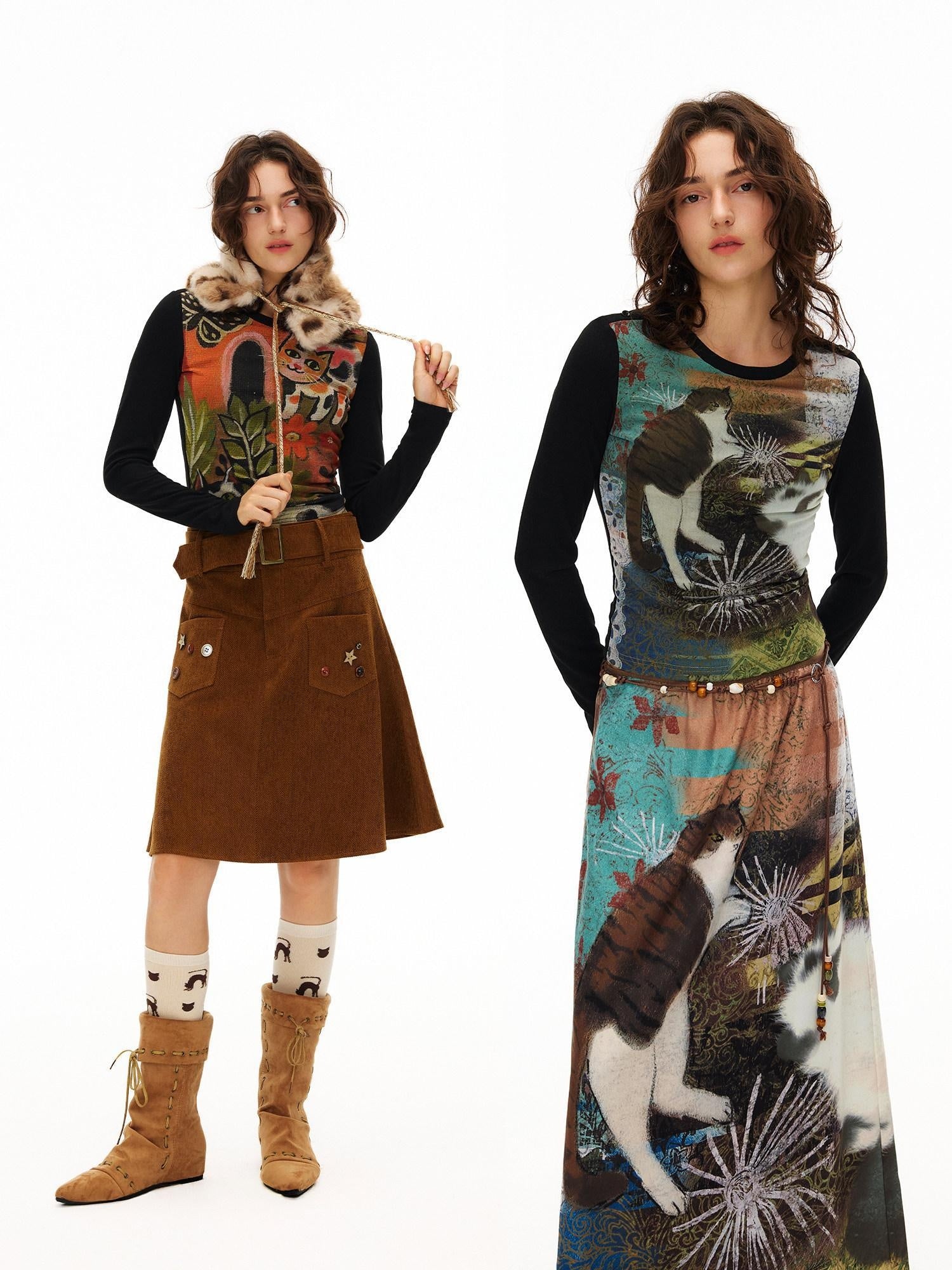 OuttheBlue Sweet Slim Fit Long Sleeve Women Floral Animal Print Stretch Knitted Knitwear
