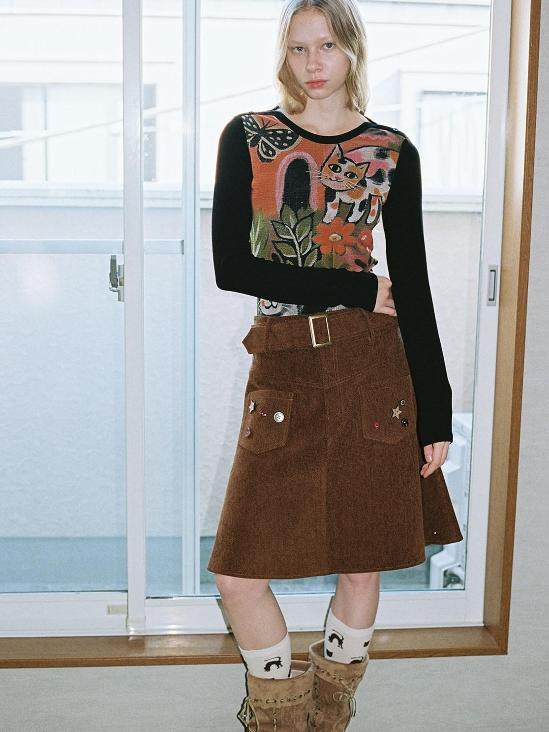 OuttheBlue Sweet Slim Fit Long Sleeve Women Floral Animal Print Stretch Knitted Knitwear