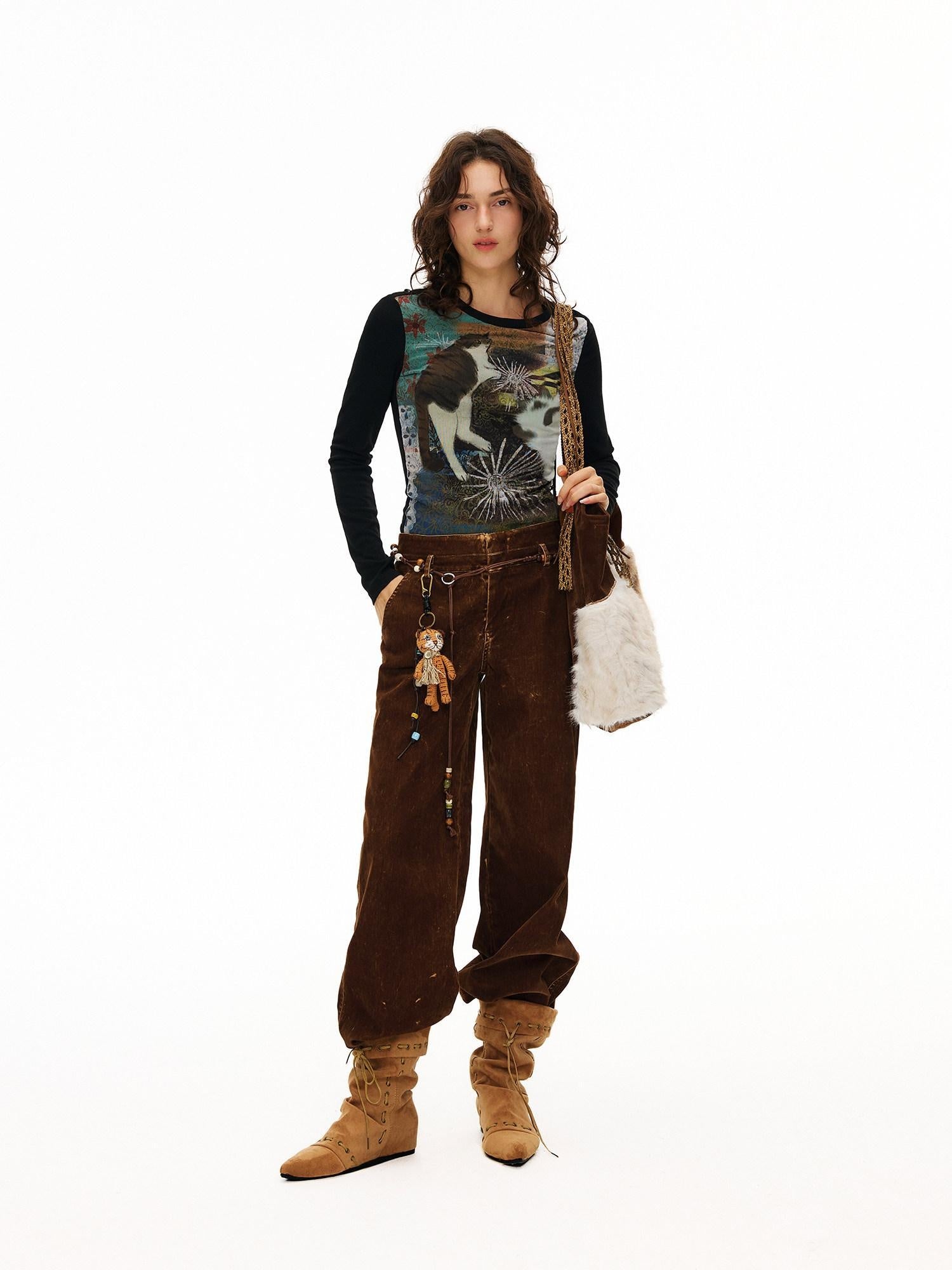 OuttheBlue Sweet Slim Fit Long Sleeve Women Floral Animal Print Stretch Knitted Knitwear