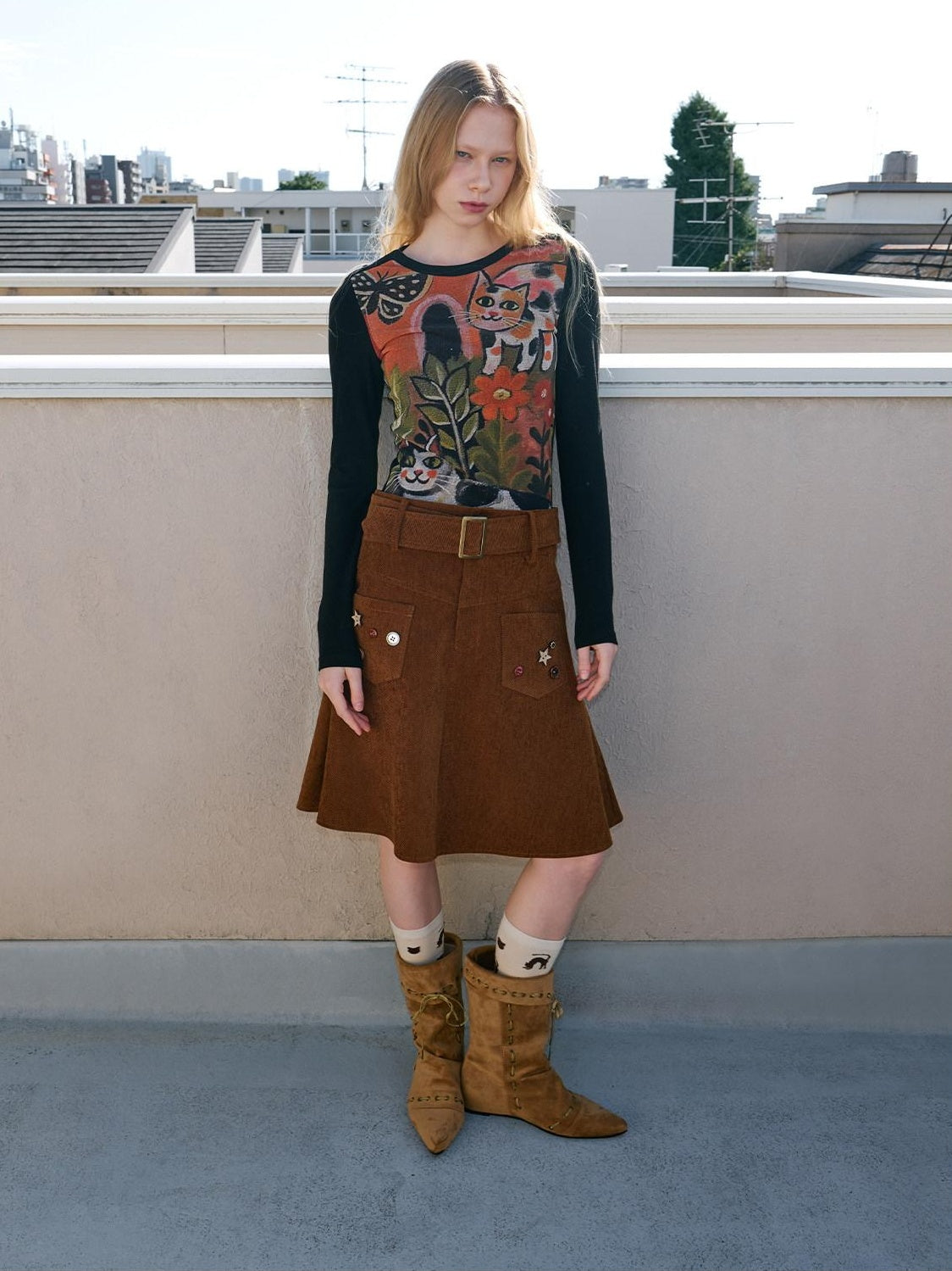 OuttheBlue Sweet Slim Fit Long Sleeve Women Floral Animal Print Stretch Knitted Knitwear