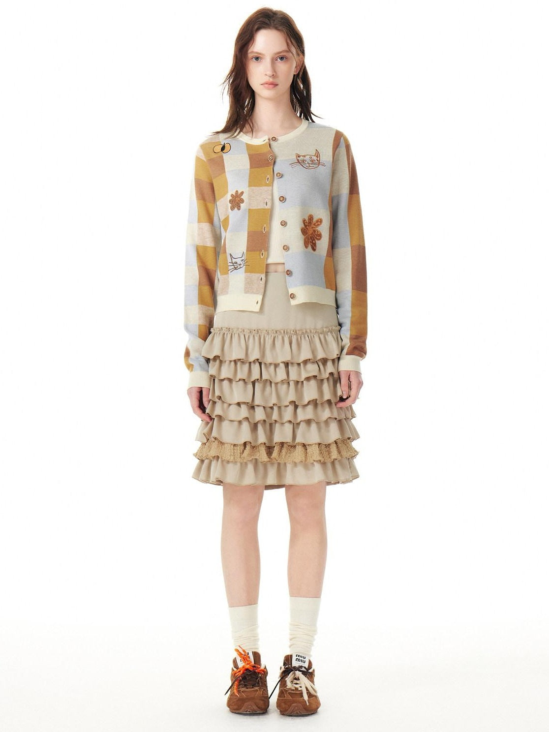 OuttheBlue Tencel Button Long Sleeve Cardigan And Skirt Women Two Piece Top &amp; Skirt Sets