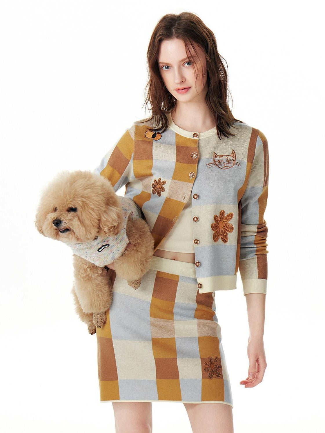 OuttheBlue Tencel Button Long Sleeve Cardigan And Skirt Women Two Piece Top &amp; Skirt Sets