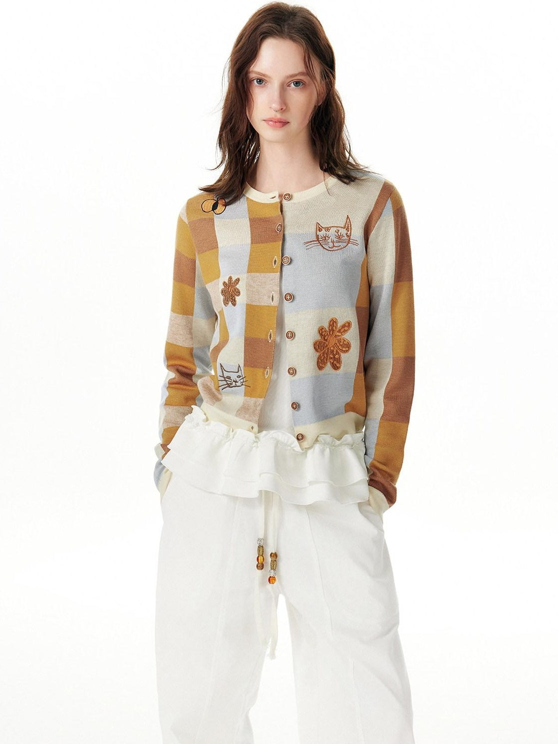 OuttheBlue Tencel Button Long Sleeve Cardigan And Skirt Women Two Piece Top &amp; Skirt Sets