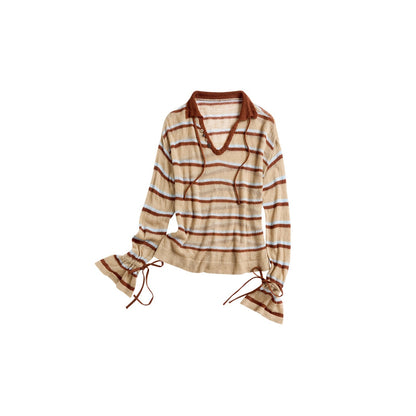 OuttheBlue_Thermal_V-neck_Striped_Pullover_Office_Long_Sleeve_Wool_Mohair_Knitwear_MISSTT