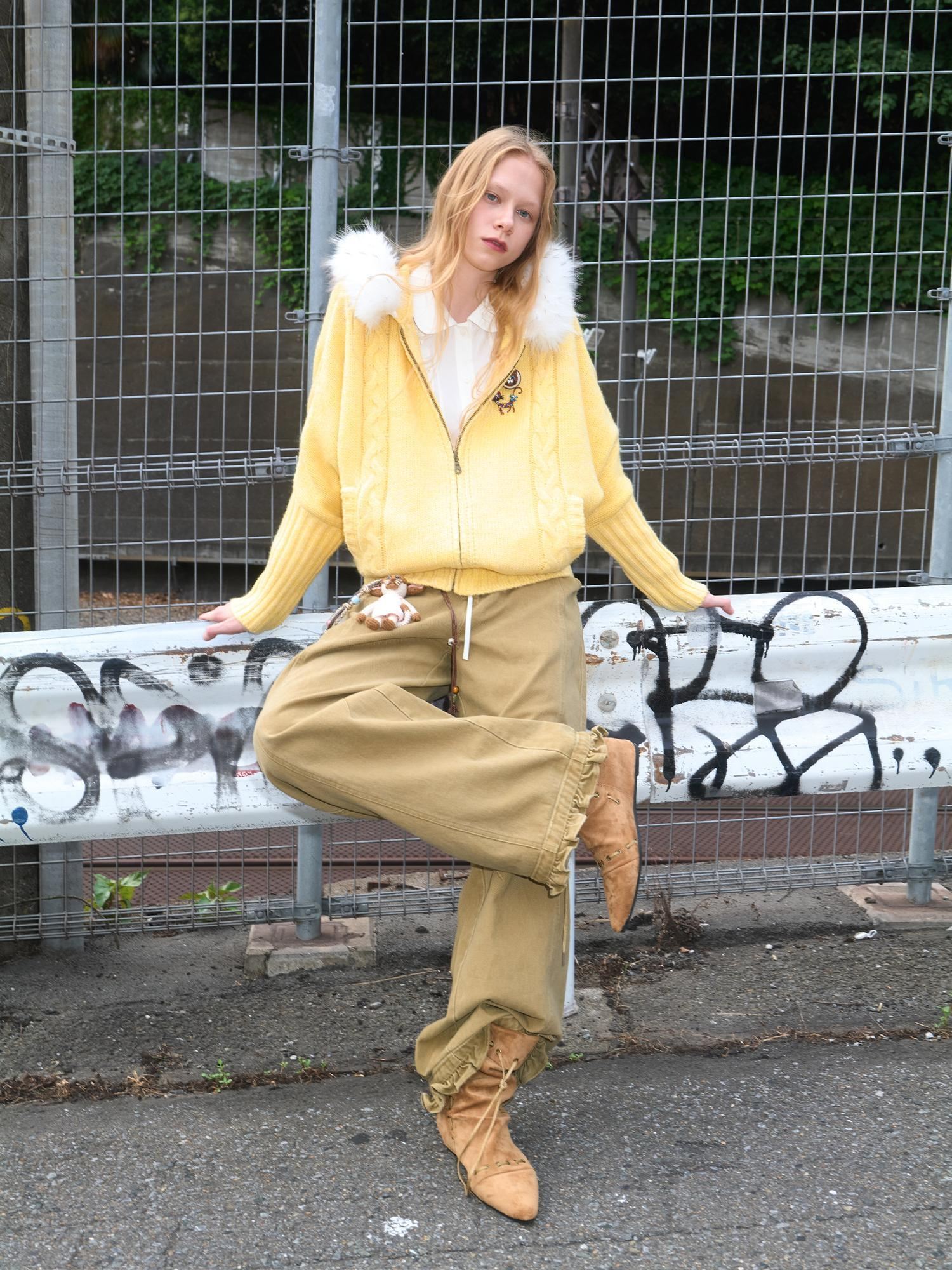 OuttheBlue Thermal Warm Hooded Zip Cardigan Loose Commuter Style Women Knit Sweater